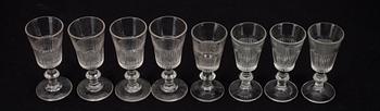 BRÄNNVINSGLAS, 4+4, bl.a. Notsjö, sekelskiftet 1800/1900.