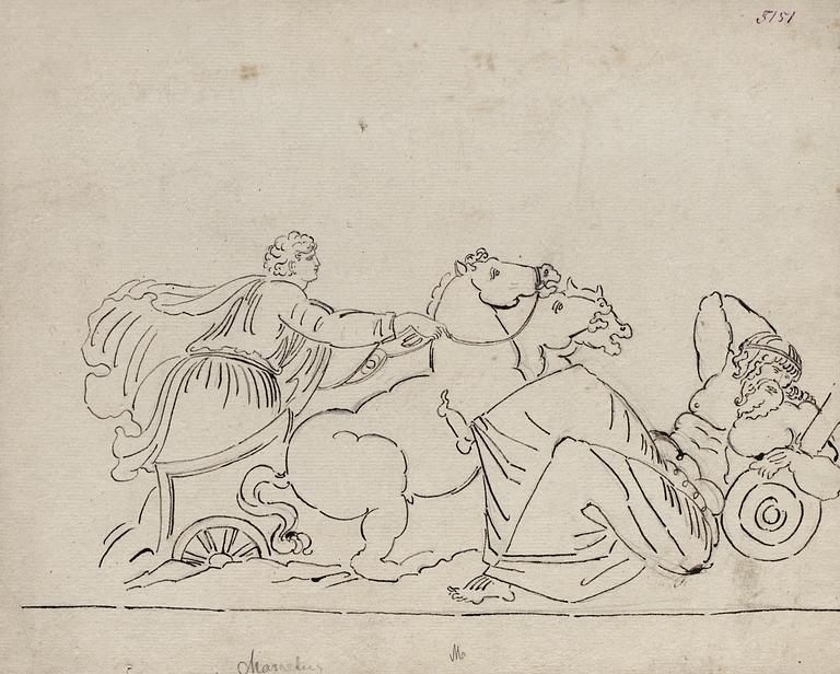 Louis Masreliez Tillskriven, Antik figurkomposition med man i hästdragen vagn.
