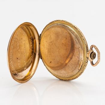 Record watch co, pocket watch and chain, 48 mm.