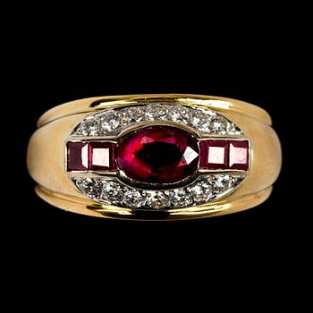 1042. RING, rubies with brilliant cut diamonds, tot. app. 0.40 cts.