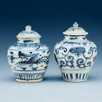1757. Two blue and white jars with covers, Ming dynasty, Wanli (1573-1620).