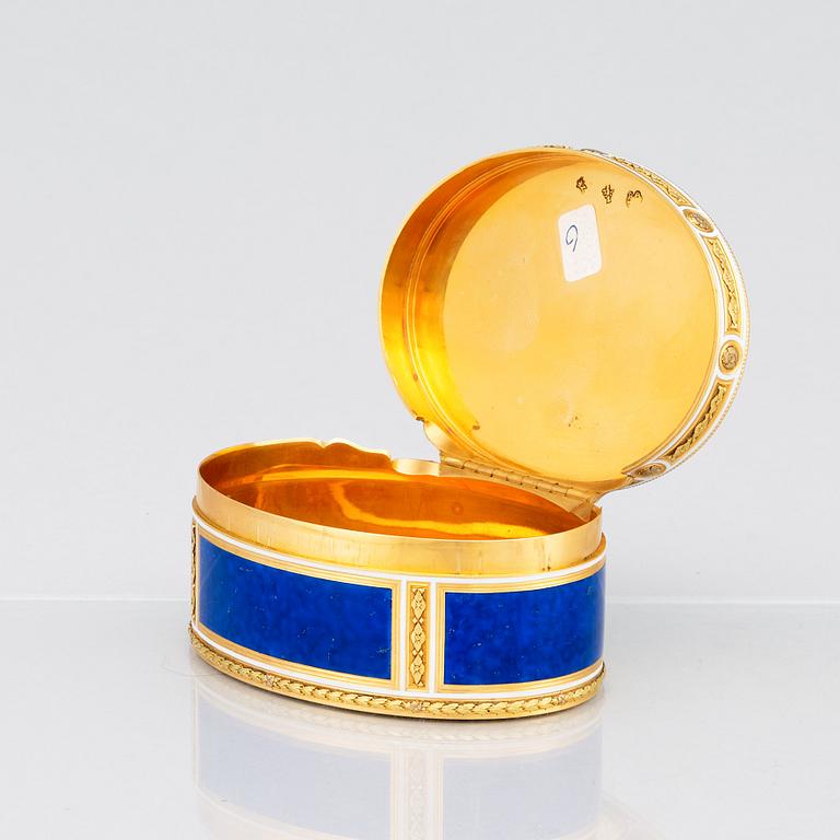 A Louis XVI gold and enamel box by Charles Le Bastier, Paris 1776-1777.