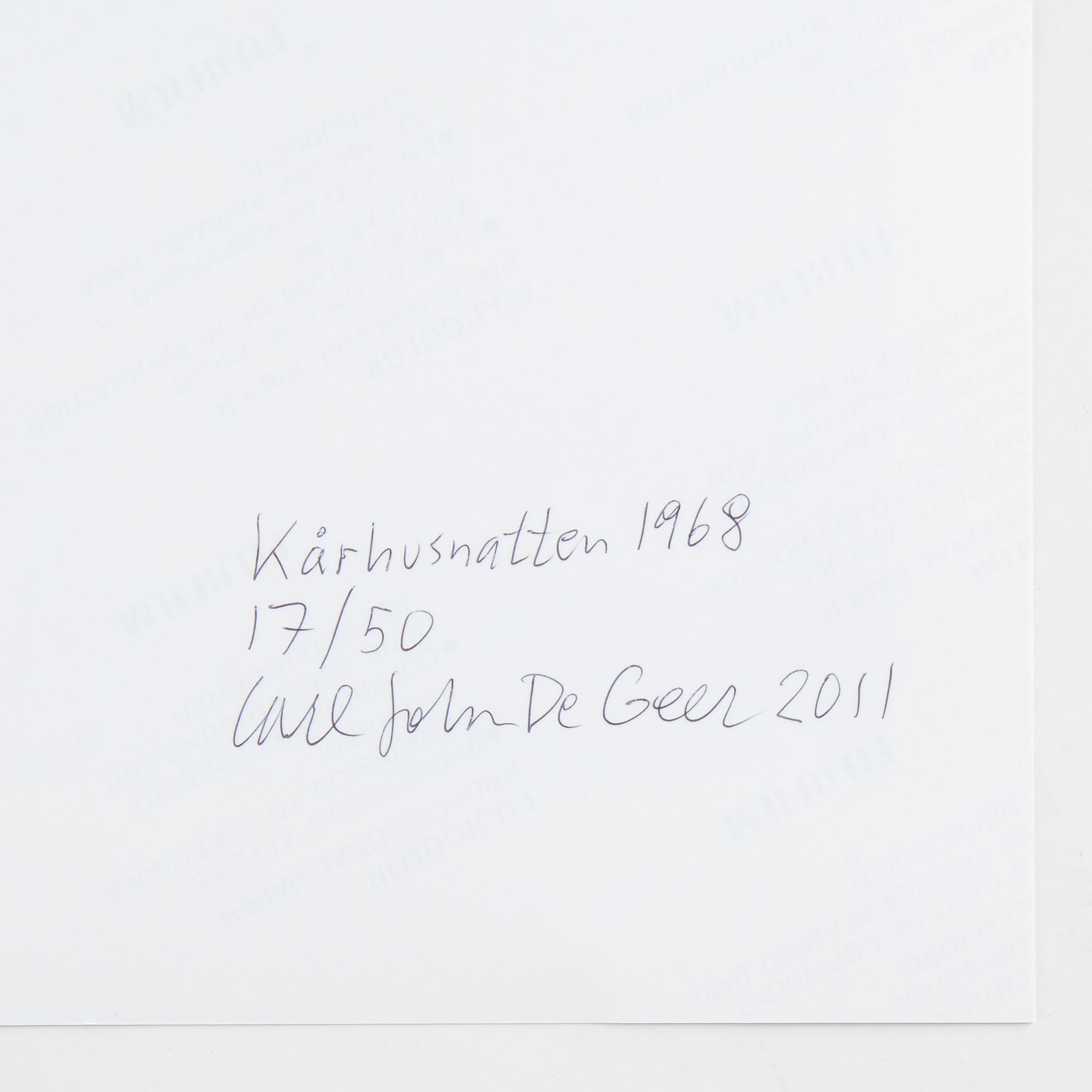 Carl Johan De Geer, photo, 2011, signed 17/50 verso.