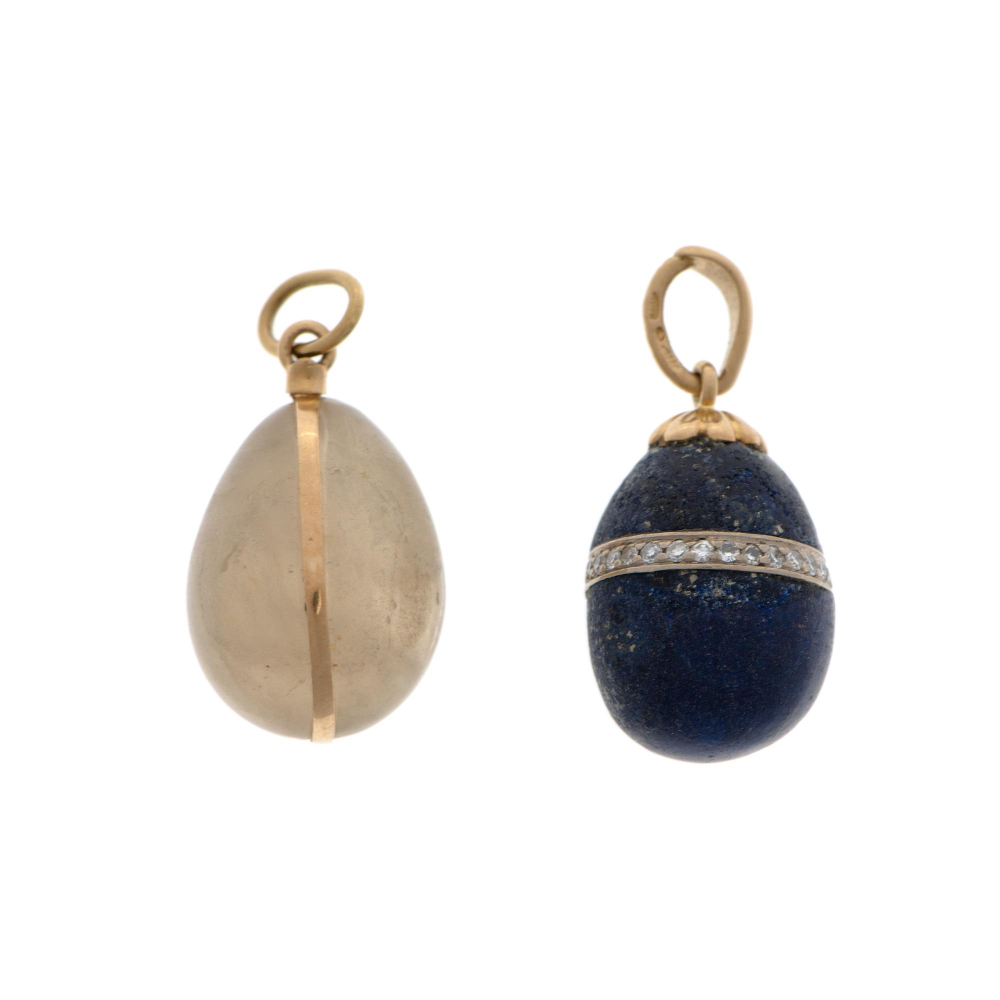 HÄNGEN 2 st, Lapis lazuli och diamanter, kvarts, guld. Ena  A. Tillander, Helsingfors.