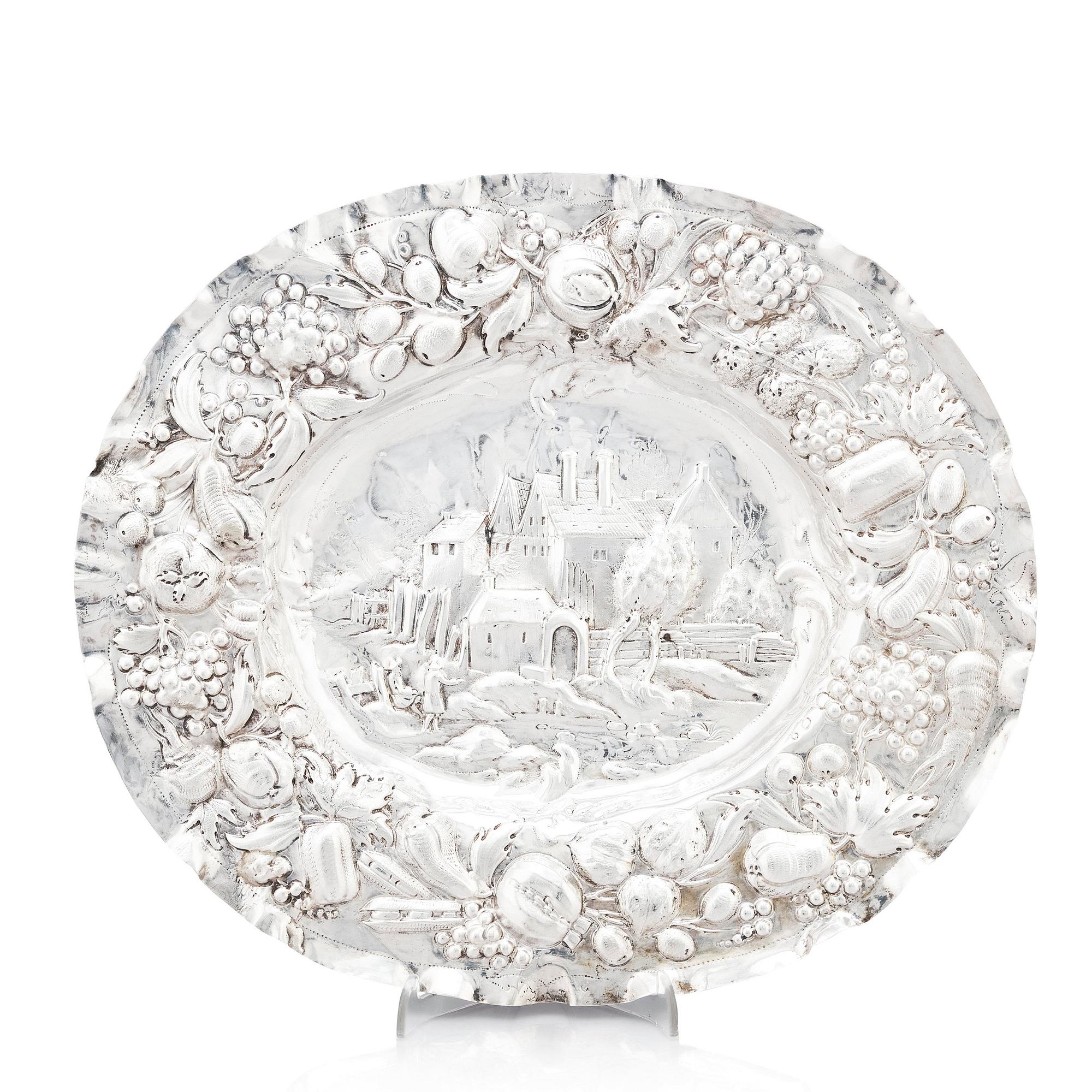 A German early 18th century silver dish, unidentified makers marks, probably Augsburg 1688-1689.