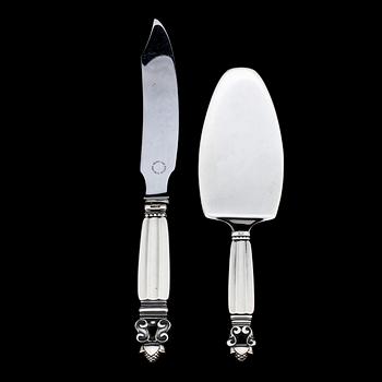 TÅRTSPADE samt TÅRTKNIV, silver, "Konge", Johan Rohde, Georg Jensen. Vikt 115 g.