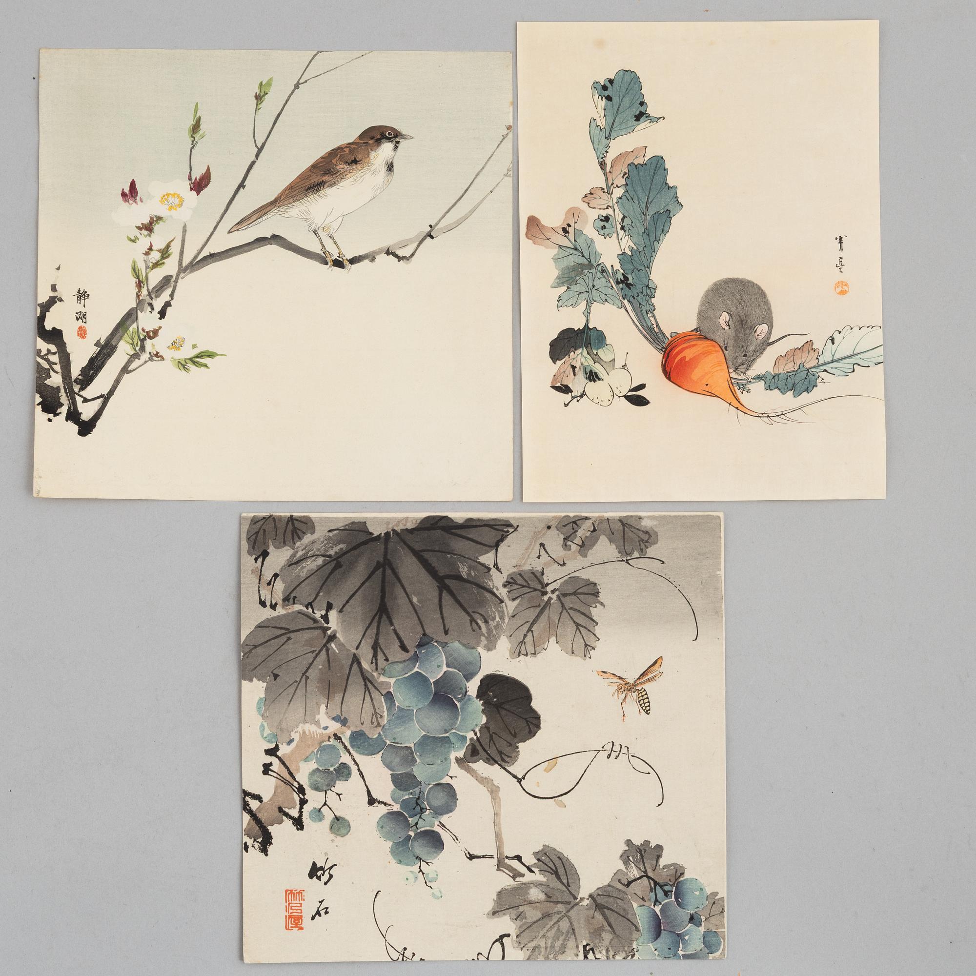 A group of three Japanese woodblock prints, 20th century.