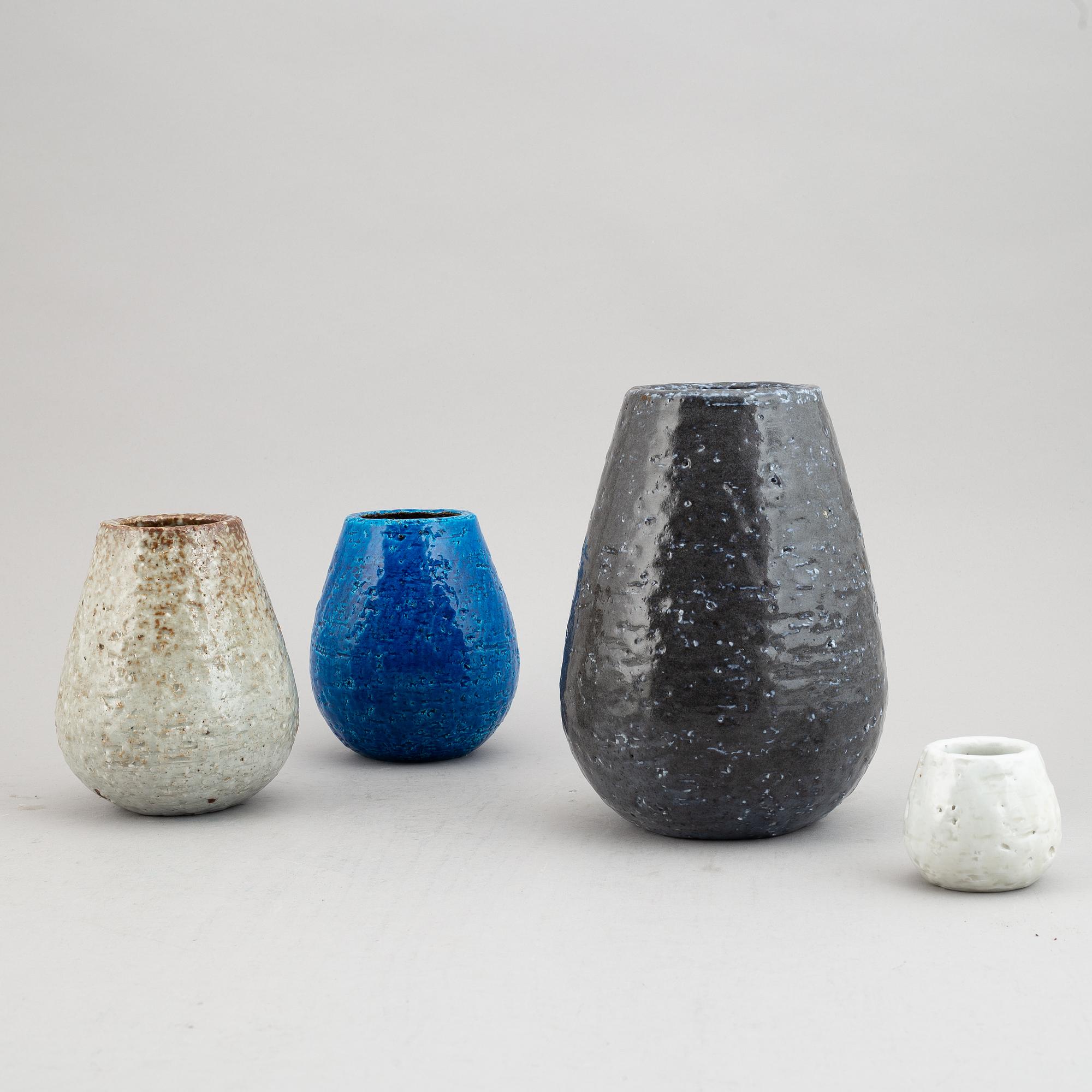 Gunnar Nylund, four 1930's chamotte stoneware vases for Rörstrand Lidköping.