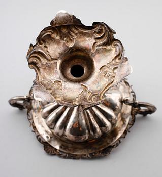 STRÖSOCKERSKÅL, silver, Gustaf Möllenborg, Stockholm 1856. Vikt ca 723 gram.