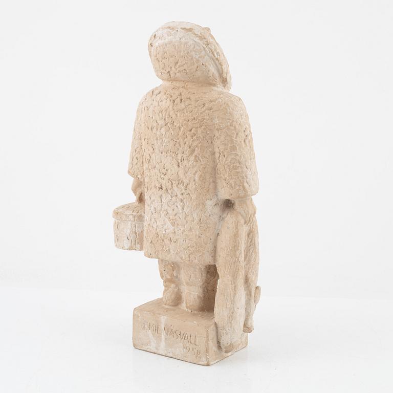 Emil Näsvall, skulptur, signerad och daterad. Bemålad gips.