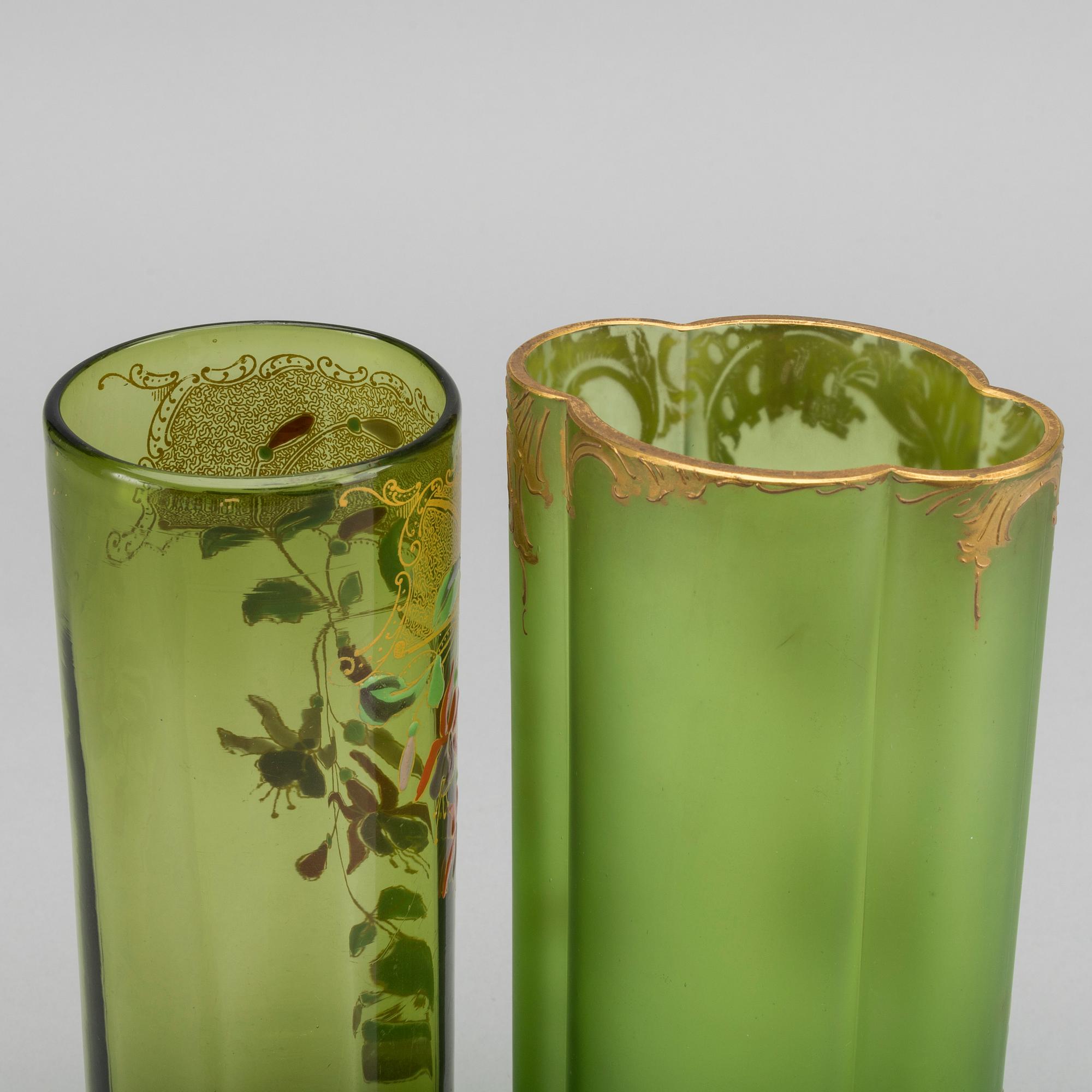 THEODORE LEGRAS, ascribed a set of two handpainted glass vases around 1890.