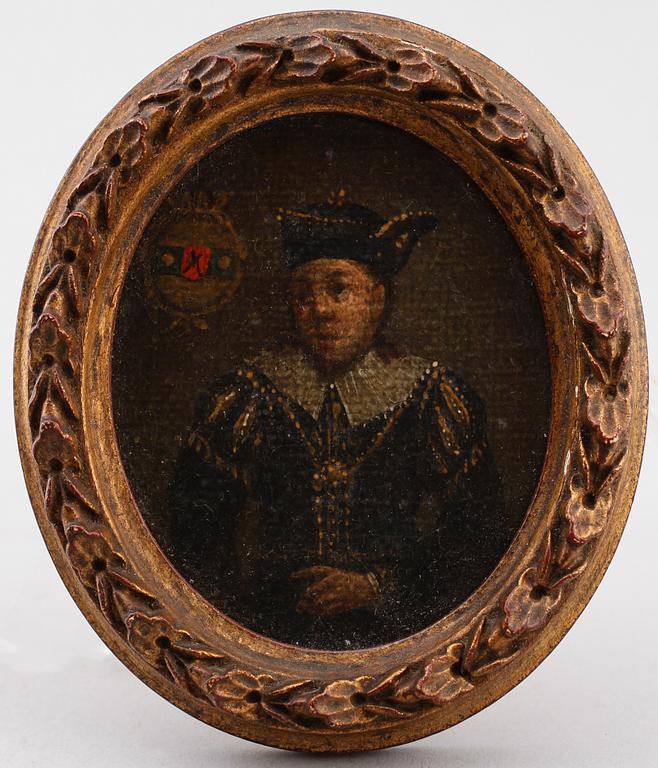 MINIATYRMÅLNINGAR, 4 st, olja på pannå, sannolikt Tyskland, 1600-tal.