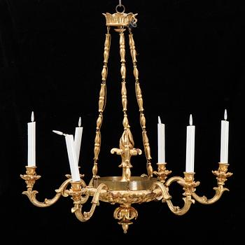 A gilt and bronzed hanging lamp, 19th Century.