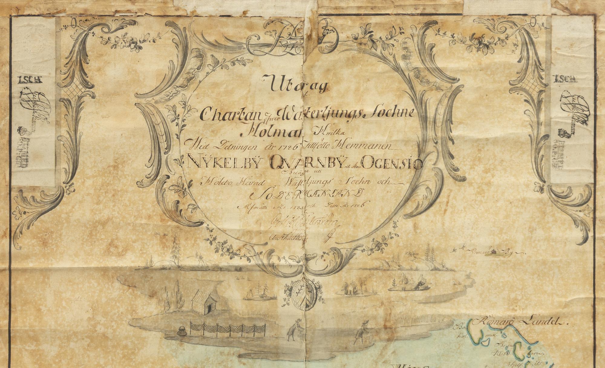 Map, 18th century.  "Utdrag, Charta öfwer Wästerljungs Sochne Holmar".
