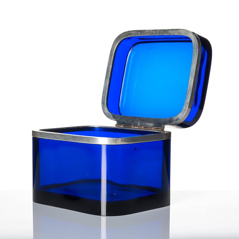 Josef Frank, a pewter mounted blue-tinted glass box, Firma Svenskt Tenn.