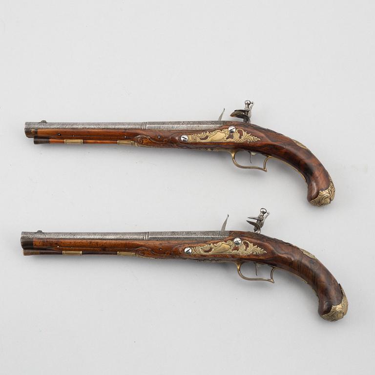 Flintlåspistoler, ett par, Joakim Rosenberg, Stralsund, 1700-talets första hälft.