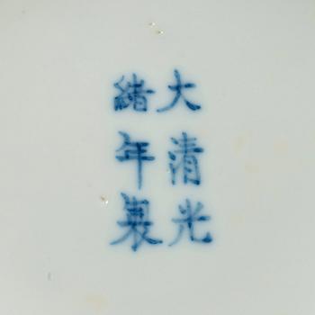 A pair of blue and white lotus dishes, Qing dynasty, Guangxu six character mark and period (1874-1908).
