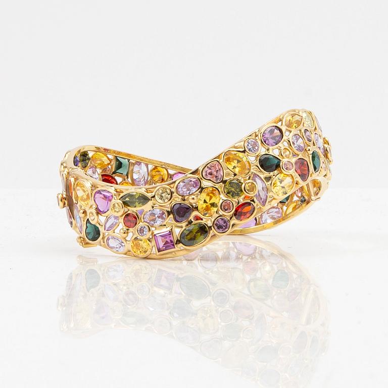 Armring, 18K gold with coloured gemstones, Italy.