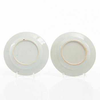 A group of six Chinese blue and white dishes, Qing dynasty, 18th and 19th century.