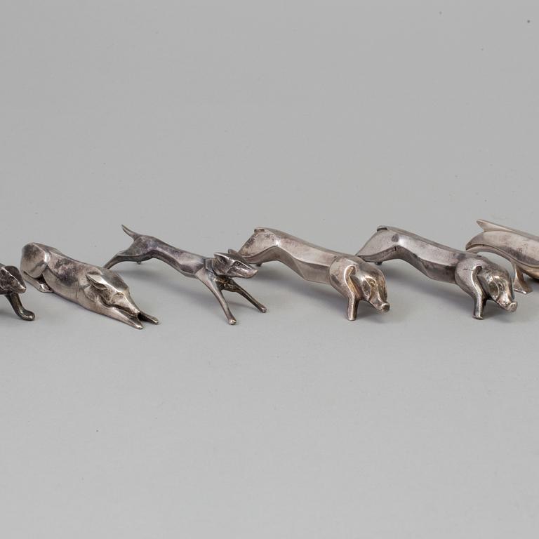 12 silver plated animal-shaped knife rests designed by Marcel Edouard Sandoz for Gallia Christofle, France.