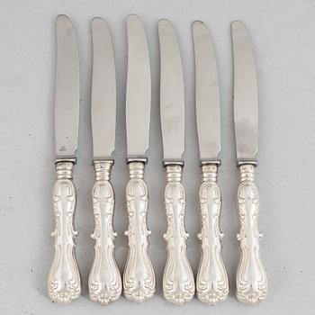 Gustaf Möllenborg-Féron, six silver table knives, model 'Prins Albert', Stockholm 1864-1880.