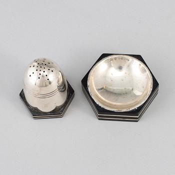 ERIC PIHLGREN, two saltcellars, art déco, silver and bakelite, 1930s.