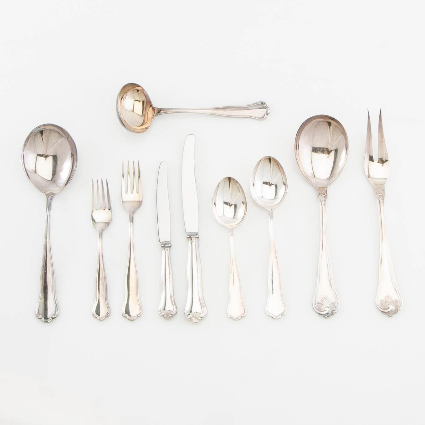Cutlery 74 pcs "Kungsholm" silver, GAB Stockholm 1957-1966.