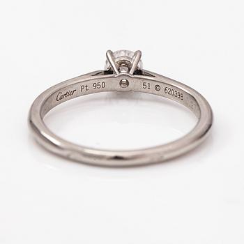 Cartier, A platinum ring with a ca. 0.27 ct diamond according to certificate. Marked Cartier, 51, 62039B.