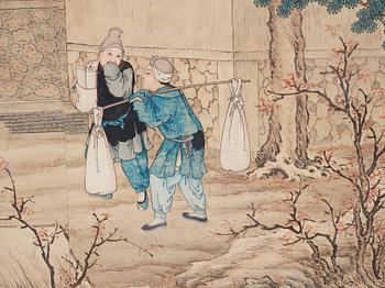 A large Chinese tapestry/painting by an unknown artist, colour and ink on paper, late Qingdynasty / early 20th Century.