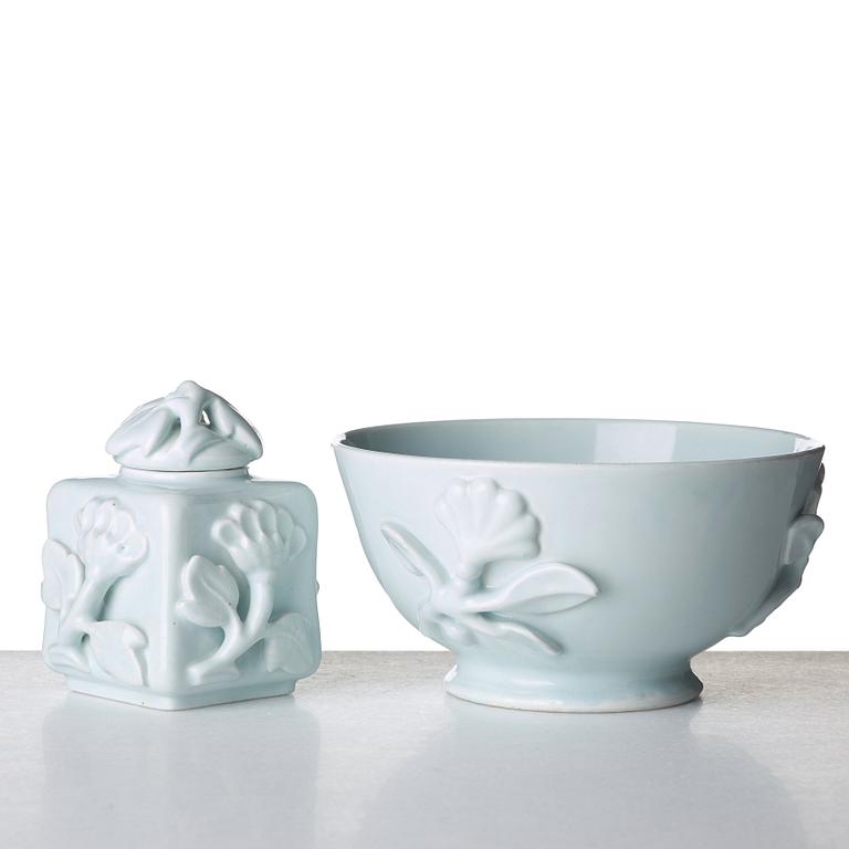 Wilhelm Kåge, a ceramic bowl and a teacaddy, Gustavsberg, Sweden ca 1924.