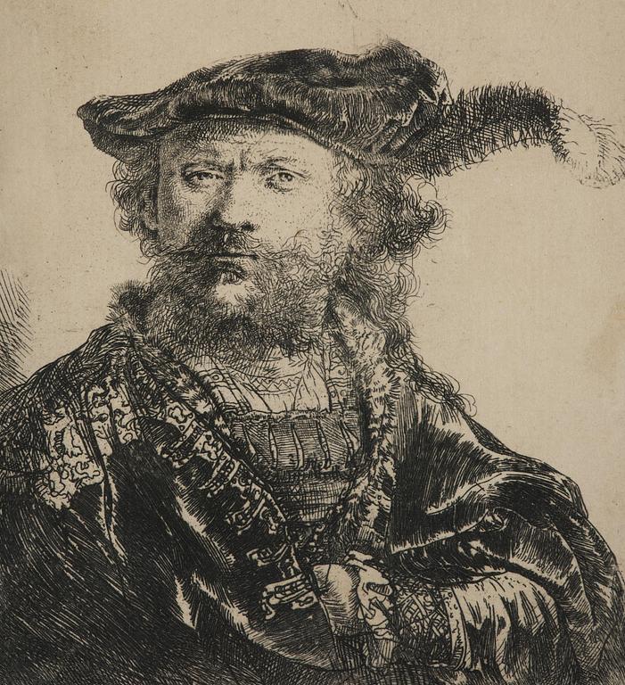 Rembrandt Harmensz van Rijn, Self portrait in a beret with a feather.