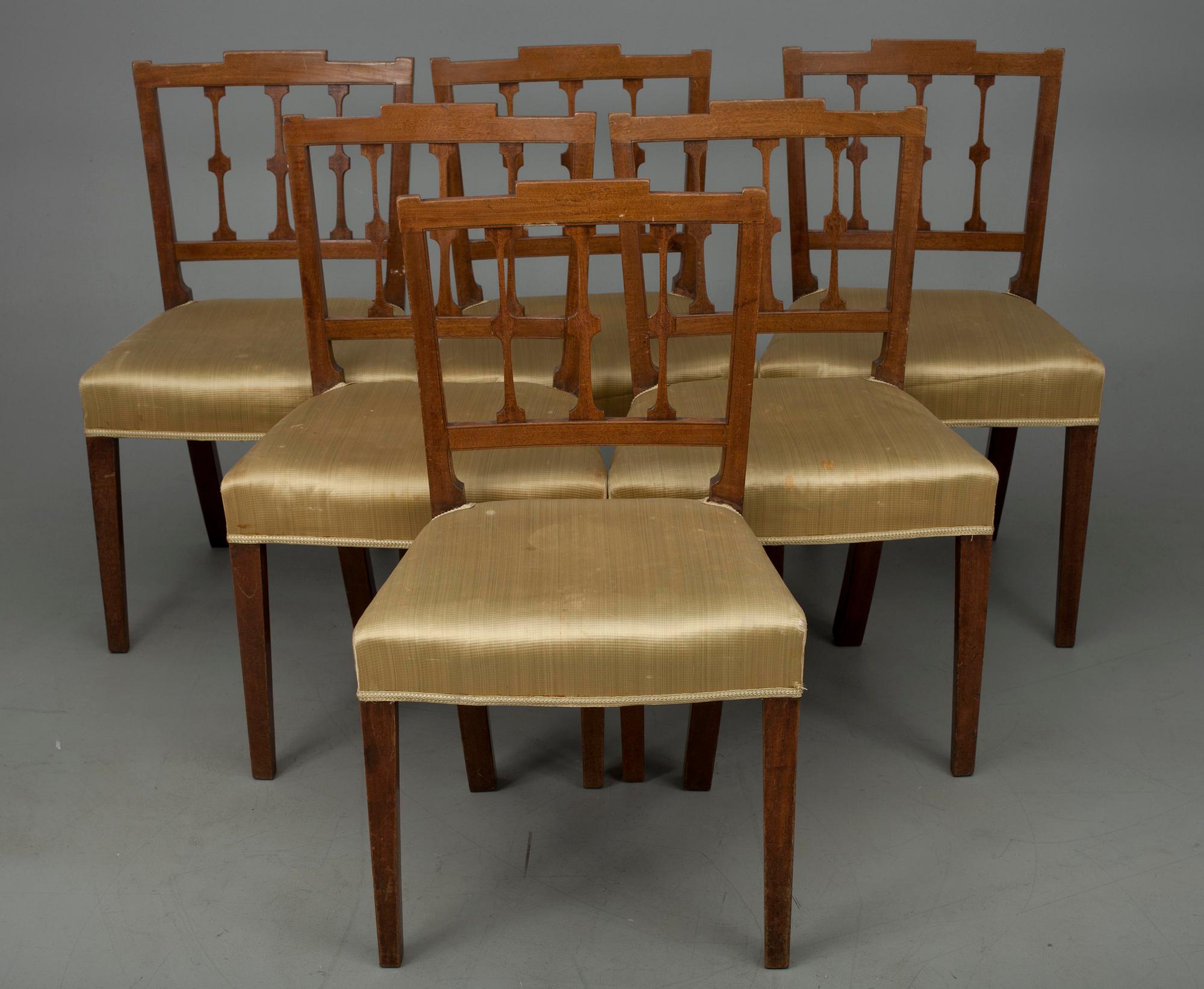 STOLAR, 6 st, mahogny, trol. England, 1900-talets första hälft.