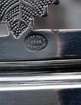 COASTERS, 2 st, nysilver och trä, Polen, 1900-talets mitt.