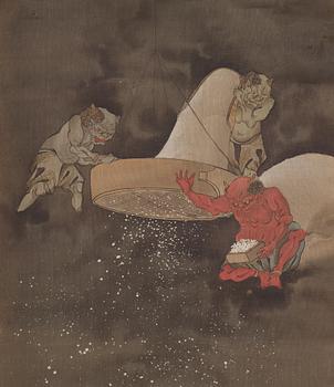 RULLMÅLNINGAR, sex stycken, tusch och färg på papper. Japan, Meiji (1868-1912).