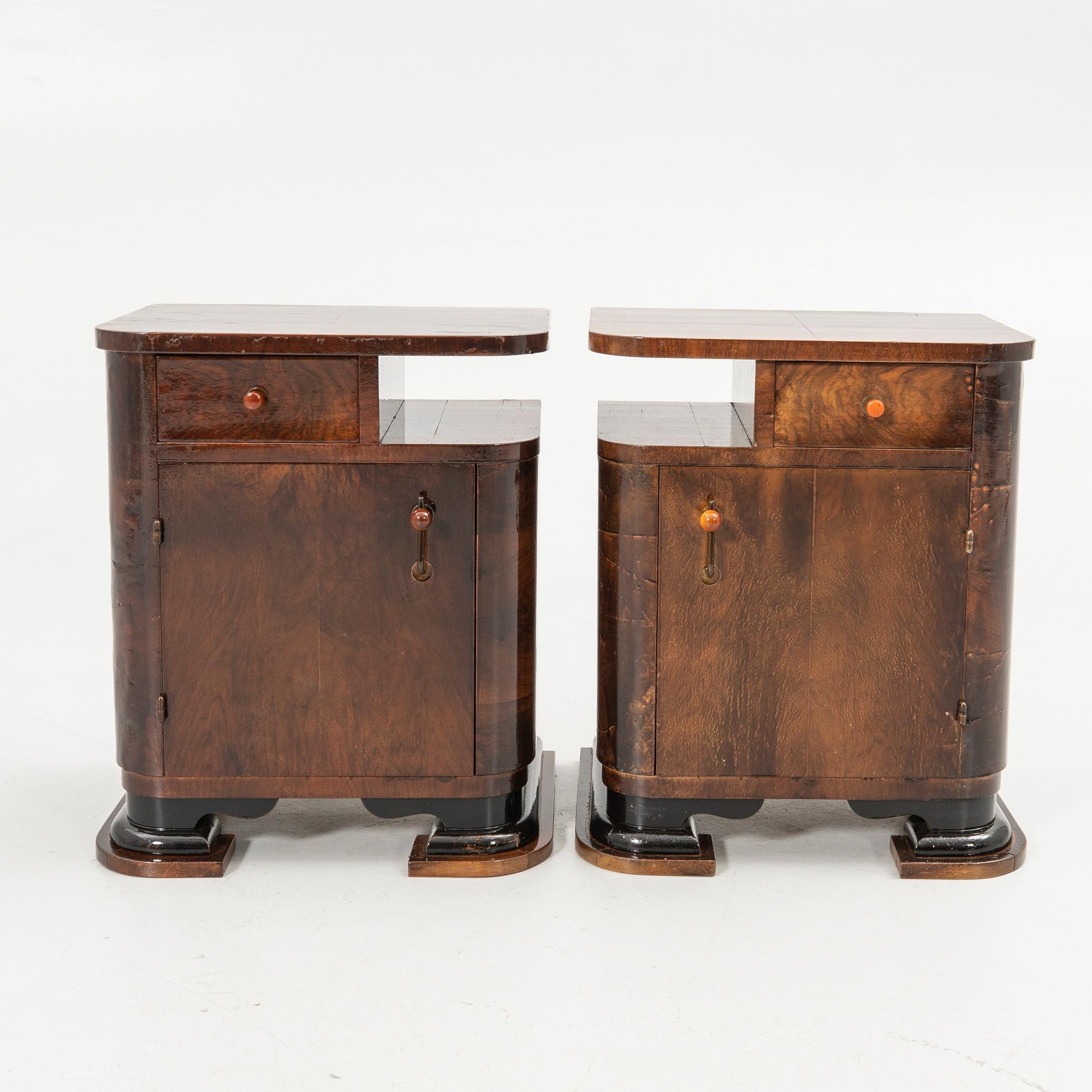 Bedside tables, a pair, first half of the 20th century.