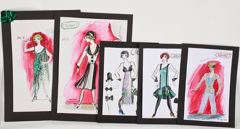 MAX GOLDSTEIN (MAGO), dräktskisser och akvarellteckningar, ca 40 st, delvis sign o dat. 70-94.