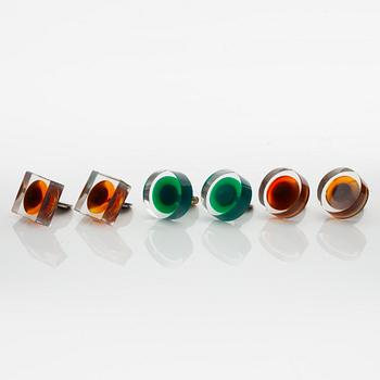 Siv Lagerström, cufflinks, three pairs, acrylic plastic and metal.