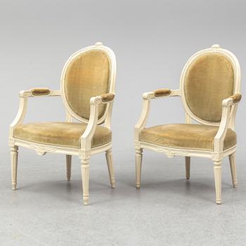 Two matched Gustavian armchairs, late 18th century.