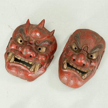 Two Japanese noo masks, Meiji,.