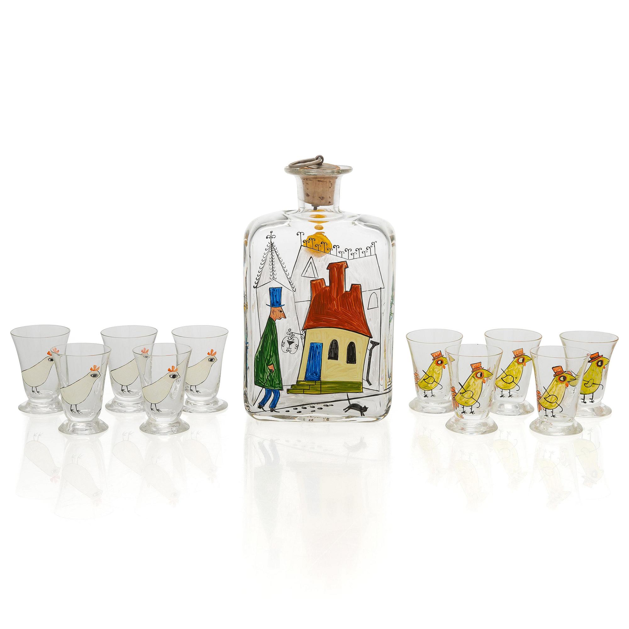 Tapio Wirkkala, A liquor bottle with ten shot glasses, Iittala 1948.