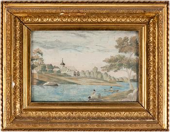 BRODERADE TAVLOR, ETT PAR, 1800-tal.