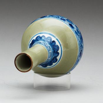 A blue and white and celadon vase, Qing dynasty.
