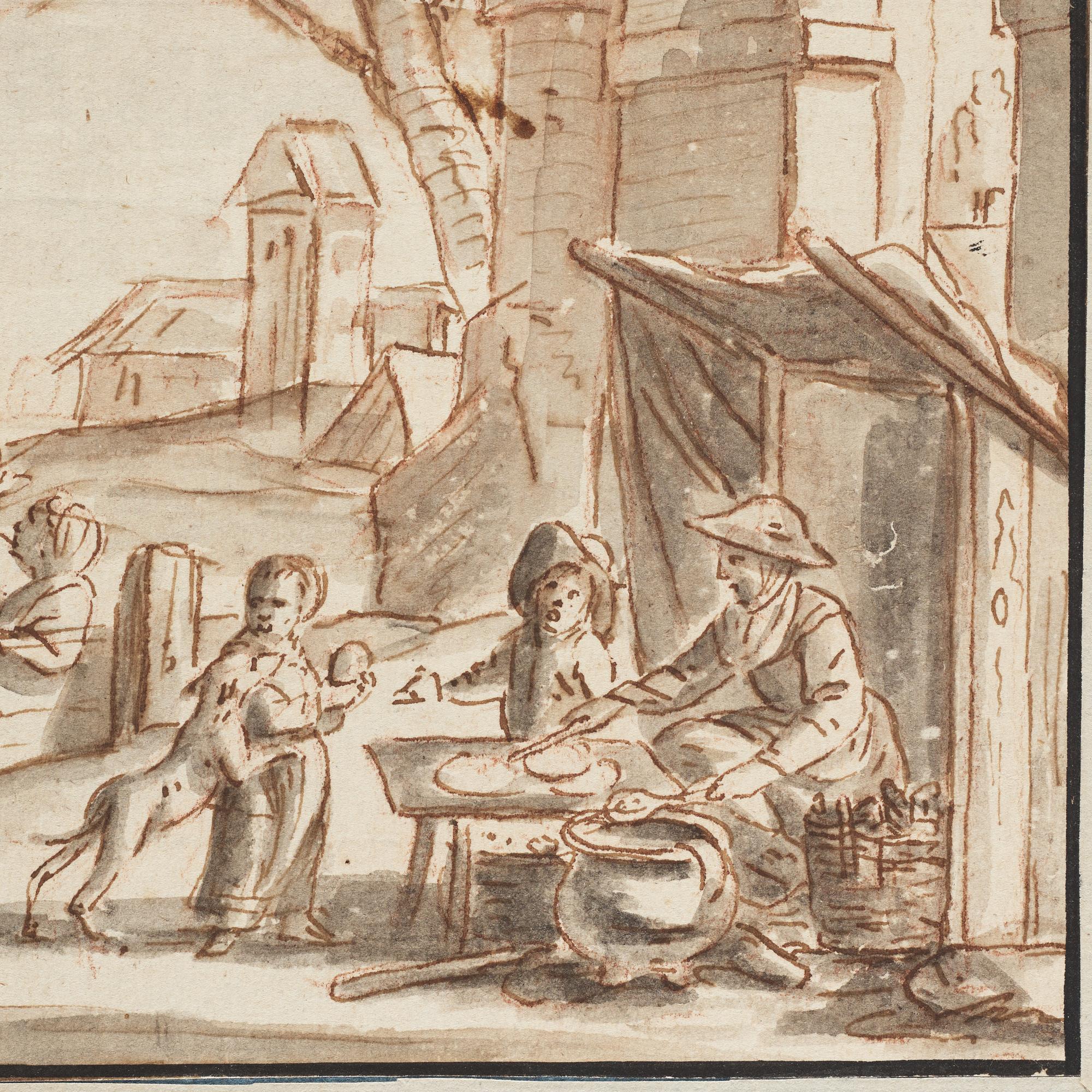 Mathys Schoevaerdts Circle of, Skaters near a Bakery and Townsfolk near a Fish Stall.