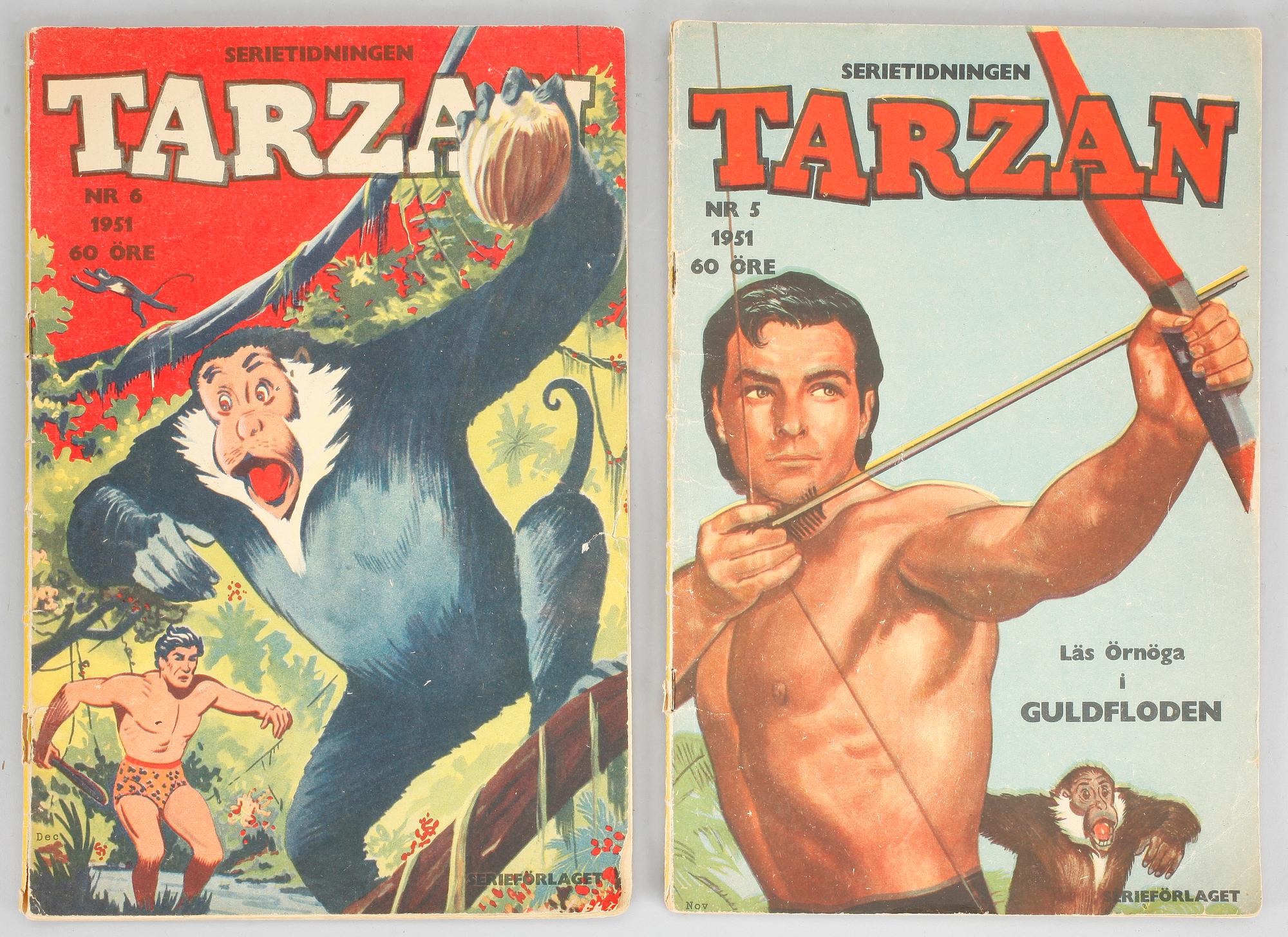 SERIETIDNINGAR, Tarzan nr 1,5,6, 1951.
