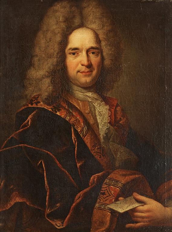 Nicolas de Largilliere Hans krets, Herre i allongeperuk och brun mantel.