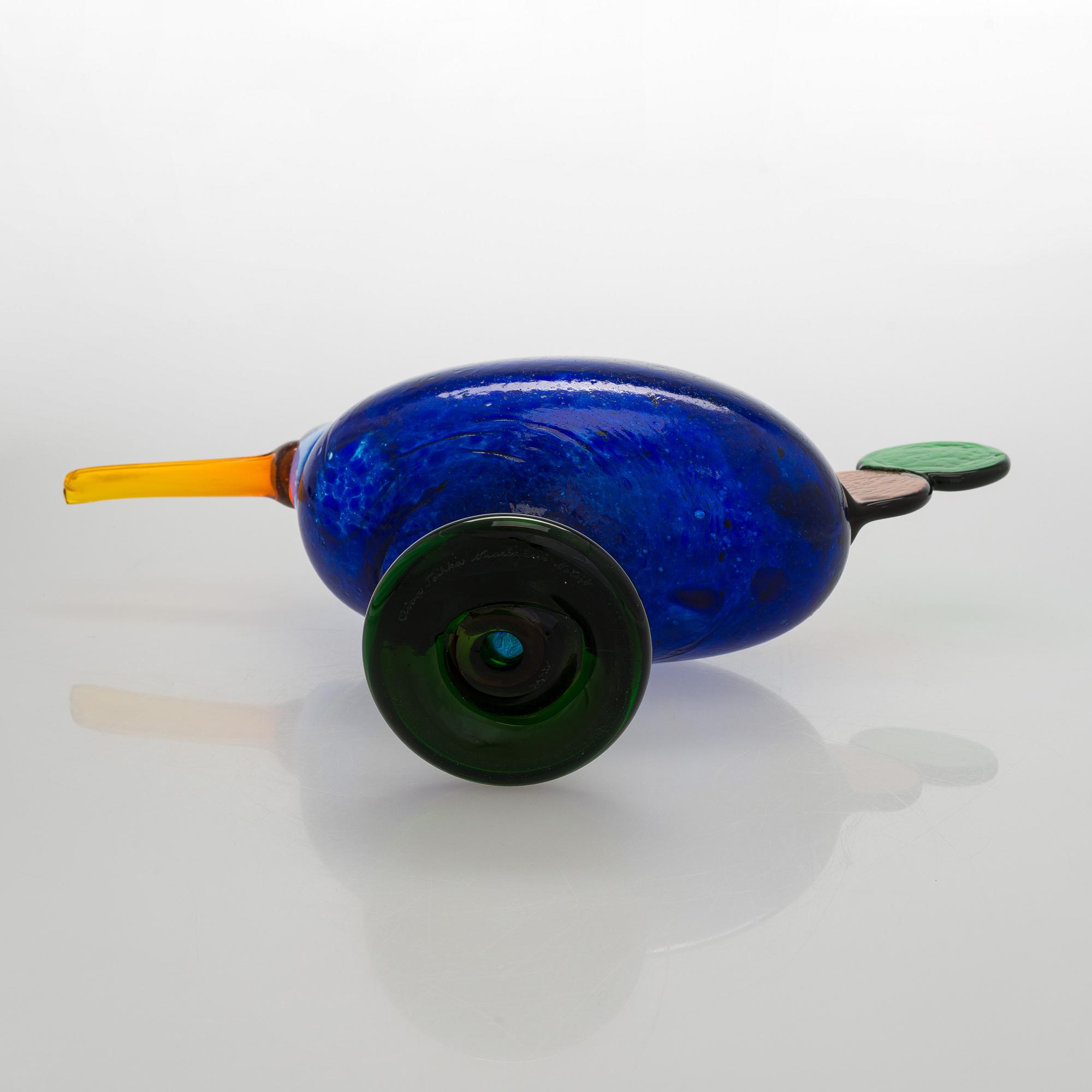 Oiva Toikka, Glass bird, "Kiikkuri" signed Oiva Toikka Nuutajärvi Notsjö.