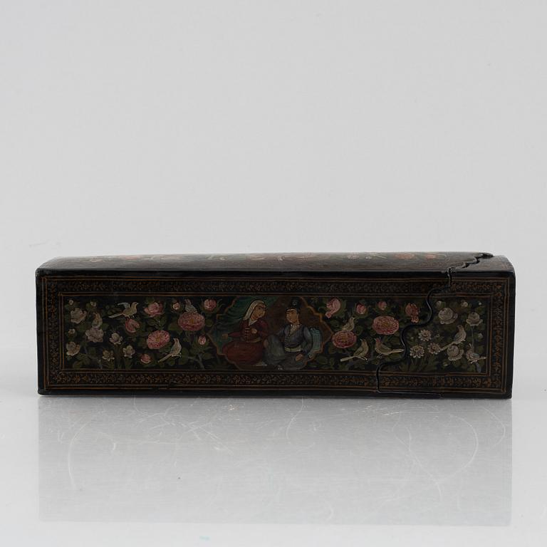 A lacquered papier-maché box, Persia, first half of the 20th century.