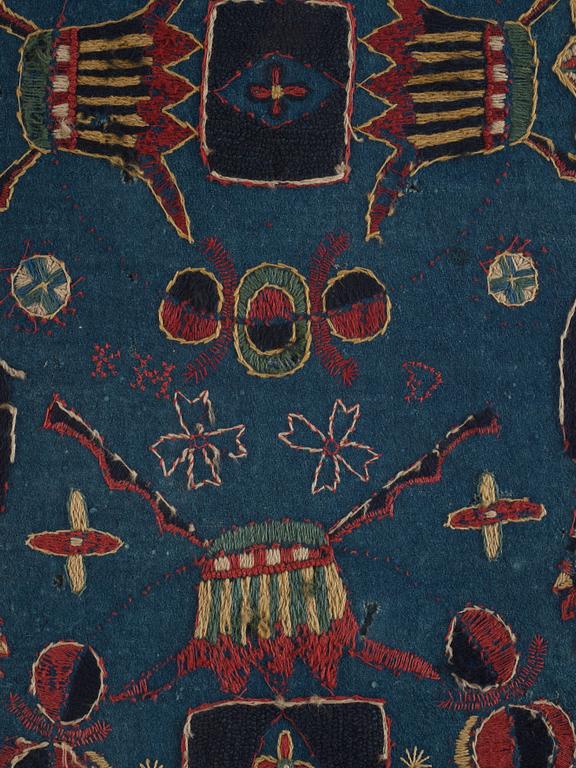 Inramad åkdyna, broderad, ca 93,5 x 43 cm, signerad AMA, Skåne, daterad 1811.
