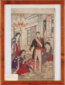 TOYOHARA CHIKANOBU, träsnitt, 2 st, Japan.