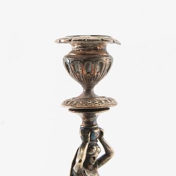 Candelabras, a pair of silver plate, late 19th century, Renaissance style.
